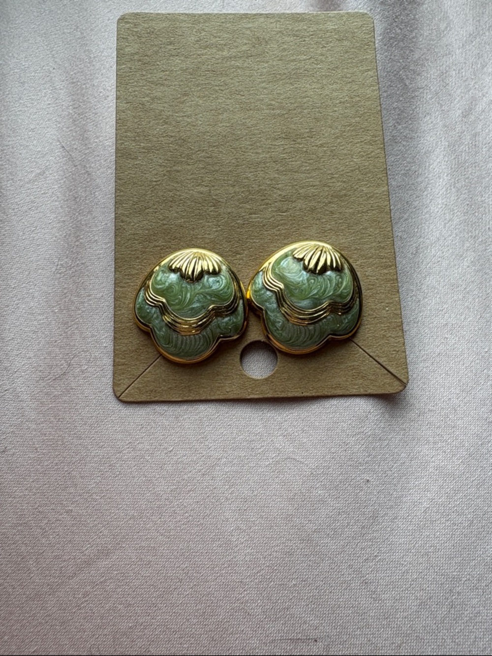 Gold & Sage Green Vintage Seashell Avon 1989 Earrings